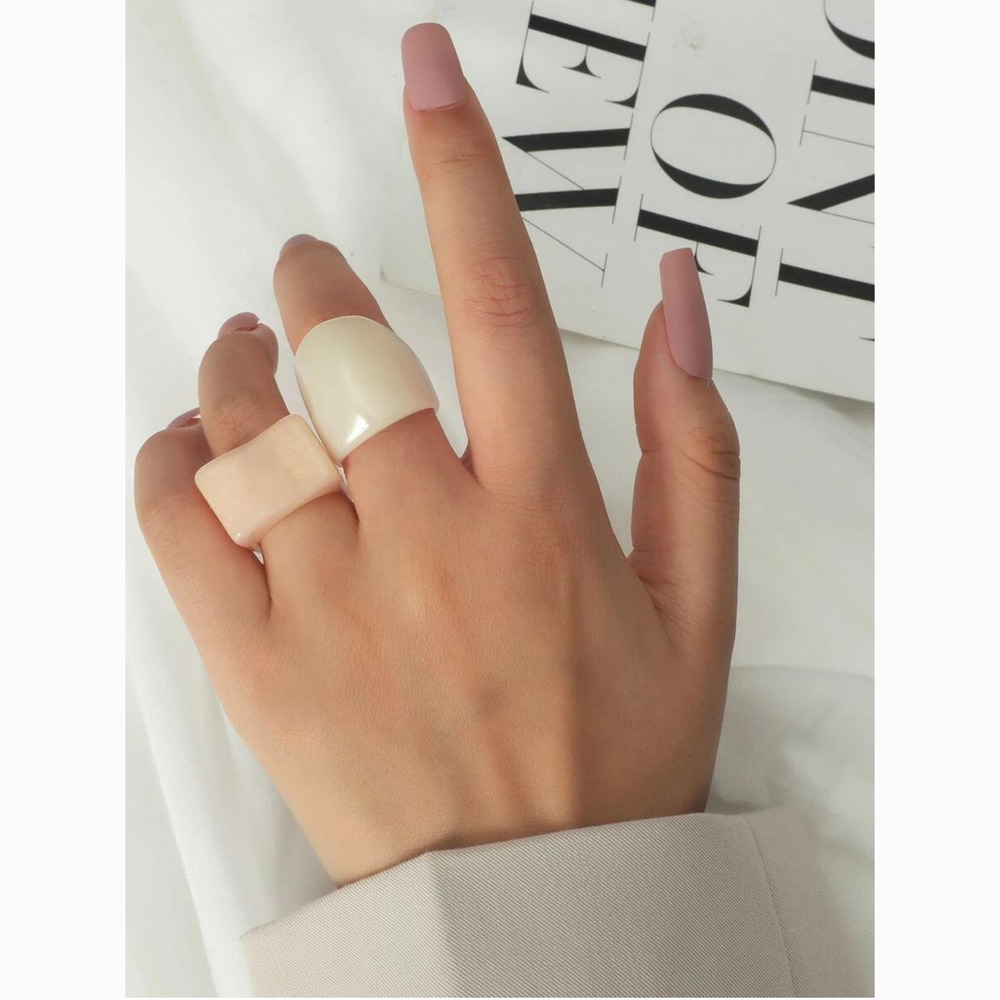 3/$30 Tan Off White Acrylic Geometric 2 Ring Set